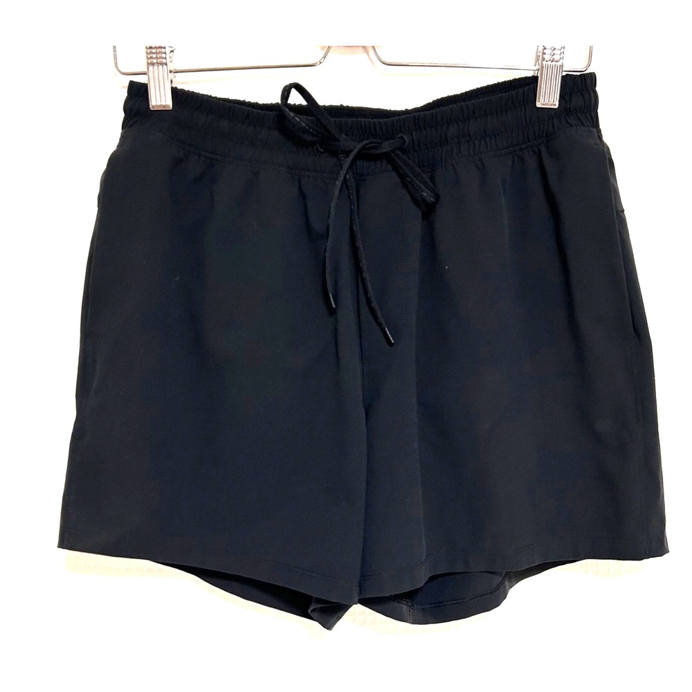 Lululemon Men's 5" Size M Black Square Sticker Lined Pool Swim Shorts j1